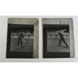 Cricket, a collection of 14 glass photographic plates, showing Australian cricketers in the nets and