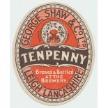 Beer label, George Shaw & Co Ltd, Leigh, Lancs, Tenpenny, v.o, (gd/vg) (1)