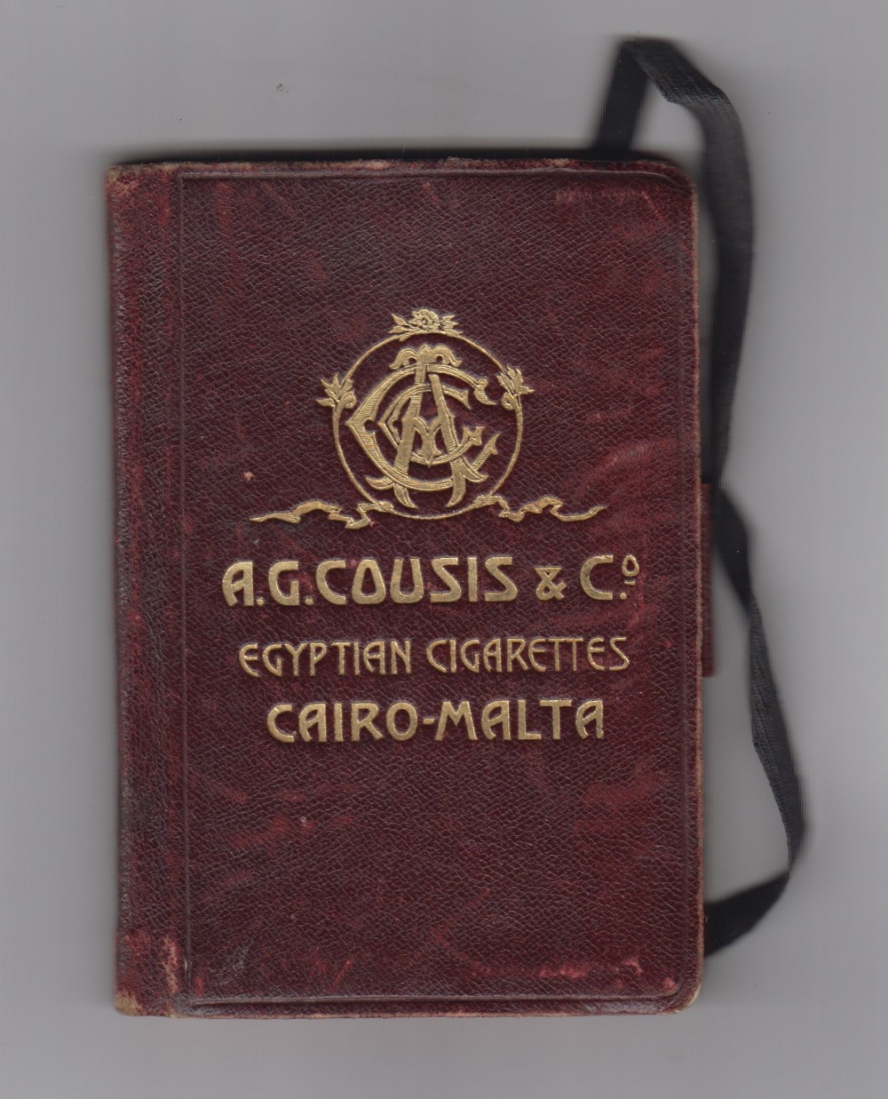 Tobacco issue, Malta, Cousis, leather bound notebook, pocket diary size and used as such recording