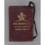 Tobacco issue, Malta, Cousis, leather bound notebook, pocket diary size and used as such recording