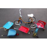 Toys, Tri-ang, 5 metal, 1960's, garden toys, a Superjet Tricycle, a red & blue trike with squirrel