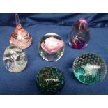 Paperweights, a selection of 6 glass paperweights, various shapes & designs inc. flowers, bubbles,