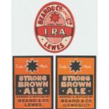 Beer labels, Beard and Co (Lewes) Ltd, 2 different v.r. labels for Strong Brown Ale (one has Ltd