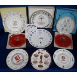 Cricket, a collection of 9 collectors plates, Lancashire CCC 1963-1980, England v Australia