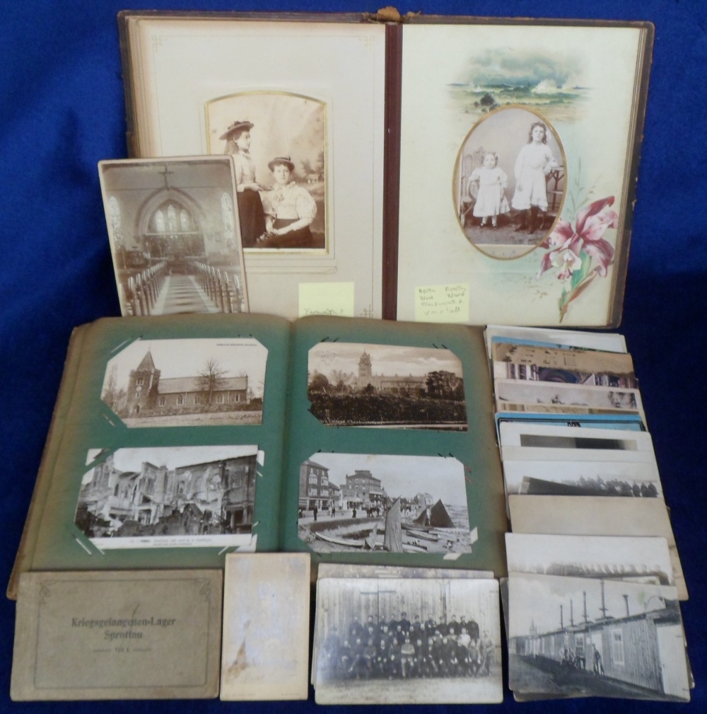 Postcards, 2 vintage albums, one containing approx 180 cards and a few loose, mostly views of