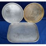 Breweriana, 3 metal pub trays, all with etched adverts, rectangular, Mitchells and Butlers Ale &