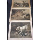 Sport, three vintage lithographed hunting prints on board, 'Rustic Sports by 'G.Armfield, Esq. No 1'