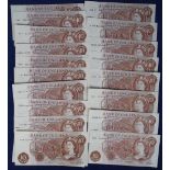 Banknotes, twenty ten shilling notes, O'Brien (1), Fforde (6) & Hallam (13) (one note with ink