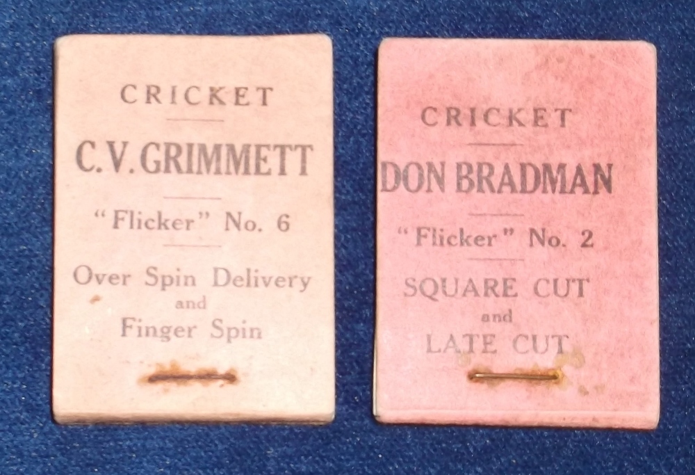 Cricket, a pair of advertising flicker books, Don Bradman no 2, with H Wiles Ltd Manchester advert