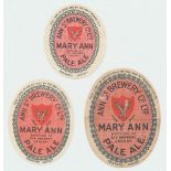 Beer labels, Ann St Brewery Co Ltd, Jersey, 3 different size Pale Ale v.o's, 69mm, 79mm, (both vg) &