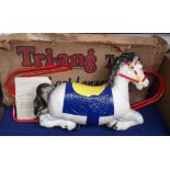 Tri-ang Toys 'Pony Club' rocker, plastic horse with blue and yellow paintwork, fitments and