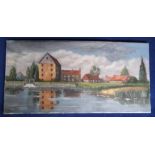 Local Interest, original oil painting on canvas, unsigned, showing the Old Mill at Aldermaston Wharf