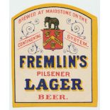 Beer label, Fremlin Brothers label for Fremlin's Pilsener Lager Beerm, tombstone, 87 mm high (sl