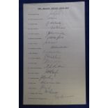 Cricket autographs, New Zealand Cricket Team 1958, official team sheet bearing 18 signatures, in