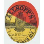 Beer label, slight miss print/cut Allsopp's Light Dinner Ale c.1900, bottled by W H Burge, Broad St,