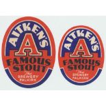 Beer labels, Aitken's, The Brewery, Falkirk, Famous Stout, two different size v.o's, 72 & 86mm high,
