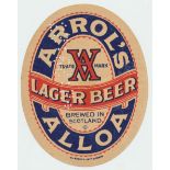 Beer label, Arrol's, Alloa, Scotland, Lager Beer, pre 1932, v.o, (very sl hinge mark to back o/w