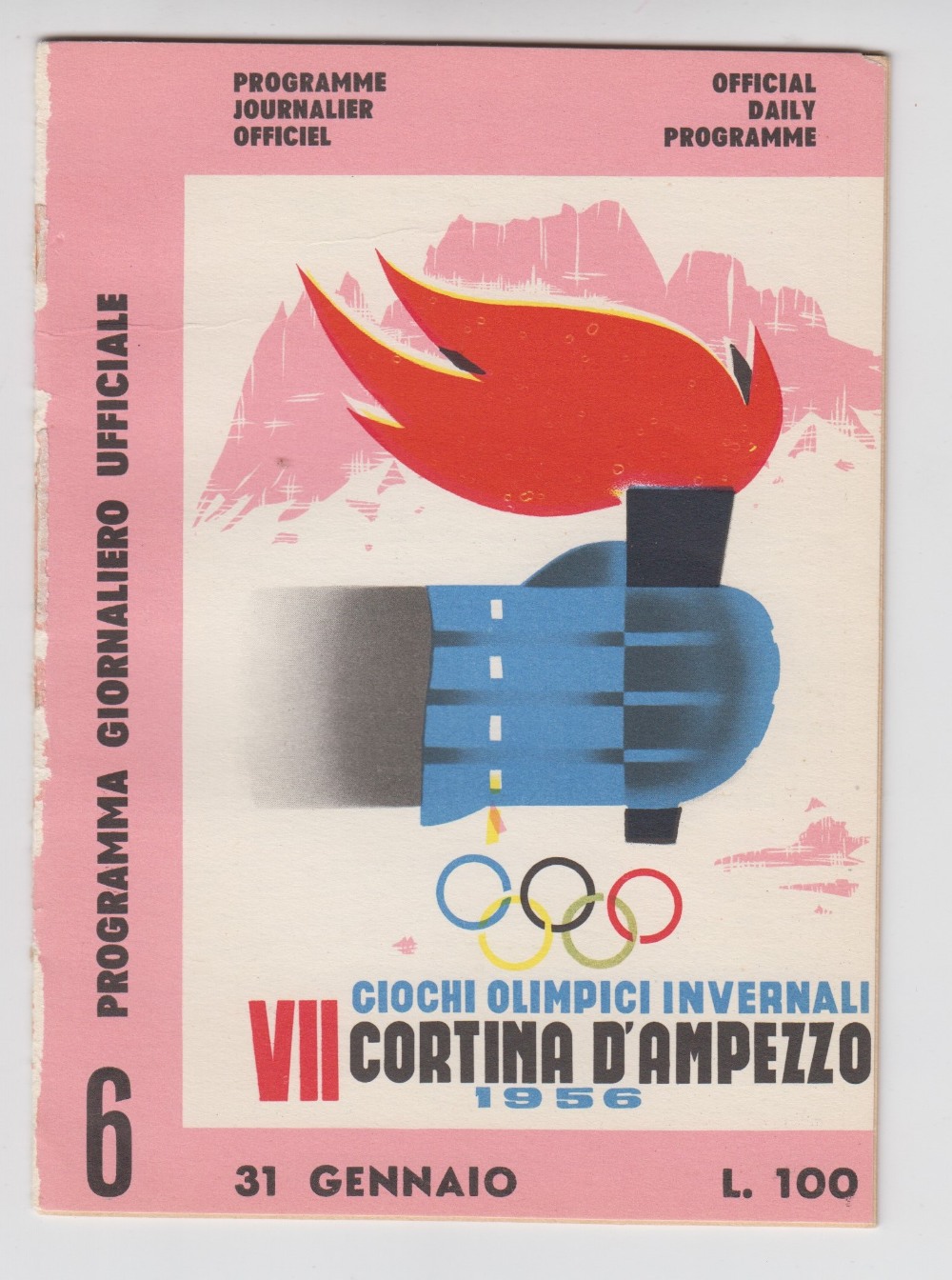 Olympics, programme from day 6 of the Cortina, Italy, Winter Games, 1956 inc. Ice Hockey, Canada v