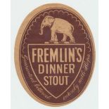 Beer label, Fremlins Ltd, Maidstone, Dinner stout, large 93mm high v.o, (stamp to back o/w gd/vg) (