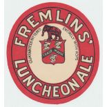 Beer label, Fremlin's, Maidstone, Luncheon Ale, almost circular, 70mm high, (minor stamp hinge marks