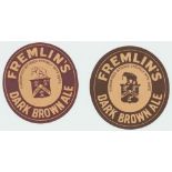 Beer labels, Fremlin's, Maidstone, Dark Brown Ale, two different shades of brown, almost circular