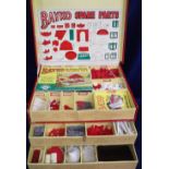 Bayko Shop Display Spare Parts Box, comprising outer red card box with four draws, each containing