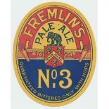 Beer label, Fremlin Brothers label for Fremlin's Pale Ale No 3, very scarce, v.o, (minor stamp hinge