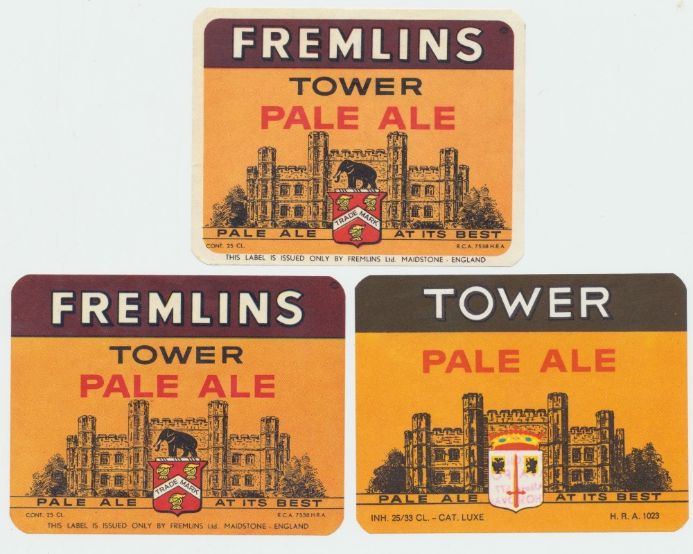 Beer labels, Fremlins, Maidstone, Tower Pale Ale, plus Foreign, Czechoslovakia ,similar design,