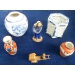 Collectables, a small selection of ceramics, Middle Eastern figure, 2 small pots, one larger pot and