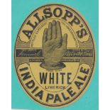 Beer label, Allsopp's, India Pale Ale, very old label bottled by White, Limerick ,v.o, c 1885 (