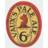 Beer label, C Vaux & Sons Ltd, Sunderland, Vaux's Pale Ale, 94mm high v.o, (vg) (1)