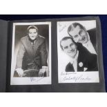 Entertainment autographs, small album containing 70+ photos & promotional cards, all corner mounted,