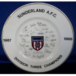 Football, Sunderland AFC, Division 3 Championship Plate 1987/88, club badge to centre with printed