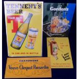 Advertising, 4 tin advertising signs for Gordon's Gin, Tennent's Lager, Myers Rum, & Veuve