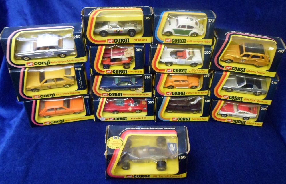 Corgi Toy Cars, 1970's/80's, including 396 Datsun 240Z, 385 Porsche 917, 158 Elf Tyrrell-Ford,