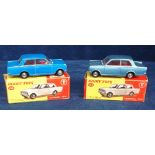 Dinky Toys 136 Vauxhall Viva, two examples, one light metallic blue, one dark metallic blue, both