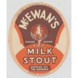 Beer label, McEwan's, Edinburgh, Milk Stout, (v.o), 77mm high (gd) (1)
