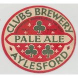 Beer label, Clubs Brewery, Aylesford, Pale Ale, best malt and hops, horizontal oval, (gd) (1)