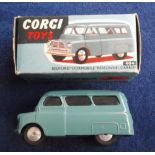 A Corgi Toys 404M Bedford Dormobile Personnel Carrier, turquoise body, spun hubs, mechanical