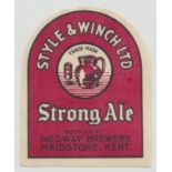 Beer label, Style & Winch Ltd, Maidstone, Strong Ale, 63mm high, tombstone, (sl piece missing from