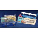 Corgi Major Toys Car Transporters, 1101 Carrimore Car Transporter, metallic cerise cab, blue lower