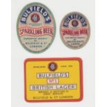 Beer labels, Bulfield & Co, London, Sparkling Beer (2 different size v.o's) & No 1 British Lager (