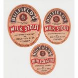 Beer labels, Bulfield & Co, London, 3 different size v.o's, one for Triple Extra Stout, the others
