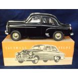 A Victory Models 1/18 Vauxhall Velox, battery operated model, black plastic body, red interior,