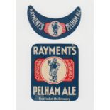 Beer label & neck stop, Rayment & Co, Furneux Pelham, Pelham Ale, 65mm scarce vertical rectangular