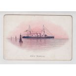 Shipping, HMS Pactolus launch card 21st Dec 1896 with artist-drawn coloured image of vessel to front