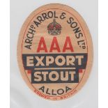 Beer label, Archd. Arrol & Sons Ltd, Alloa, AAA Export Stout, v.o, 97mm high, (sl paper stuck to