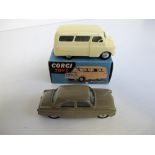 A Corgi Toys 404 Bedford Dormobile Personnel Carrier, cream body, flat spun hubs, in original box,