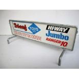 A Tri-ang Toys Ltd Double Sided Shop Display Sign, enamelled sign advertising the Hi-Way, Jumbo &