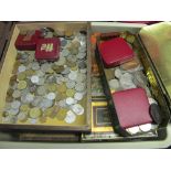 Coins, GB & Foreign, a large collection of mostly loose coins in tins, tubs etc inc. two Tower